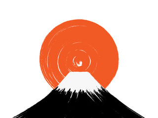 筆描き富士山と初日の出