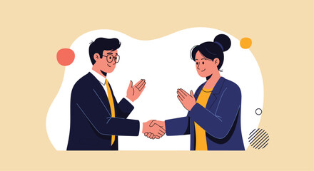 Fototapeta premium Two people are shaking hands with a business deal.