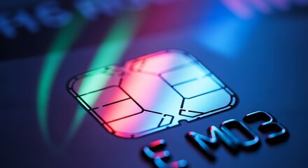 Close-up of Credit Card Chip with Colorful Lighting.