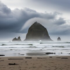 Haystack Rocks Majesty - A Coastal Landscape in Oregon.