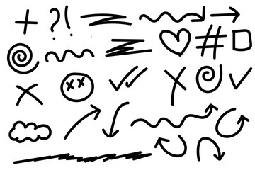 Bold Sketch Marker Arrows and Doodle Icons on Transparent Background