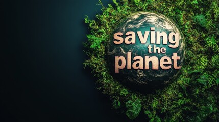The text "save the planet" against a background of a planet with space for text. Illustration. Banner build.