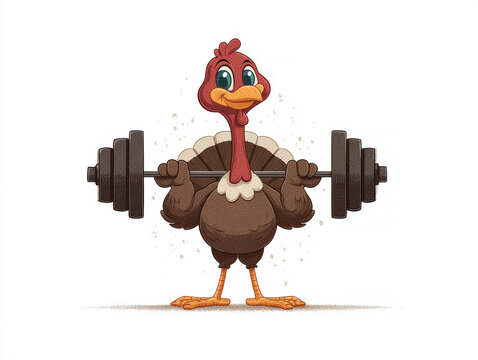 A digital artwork depicting a weightlifting turkey with a robust build, wearing a weight belt and holding a barbell Its expression shows focused determination The turkeys - AI-Generated