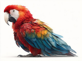Obraz premium A realistic digital artworkphotograph of a Macaw parrot, with vibrant red head, greenish wings and tail, highlighted by soft lighting that accentuates the birds contours - AI-Generated