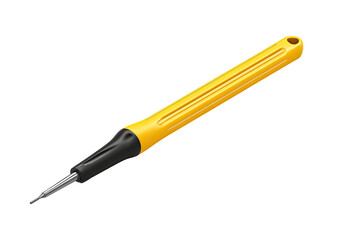 Small, yellow, slender screwdriver with black neck and metallic tip tool