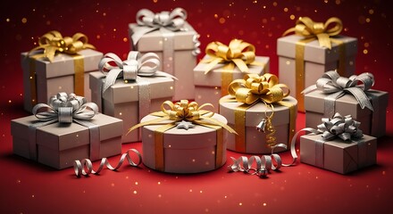 Festive Gift Boxes with Elegant Ribbons for Holiday Celebrations.