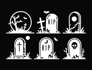 Haunted Cemetery Vector with Crosses and Shadows for Scary Theme Art