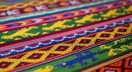 Vibrant Textile Pattern - A Colorful Display of Traditional Craftsmanship.