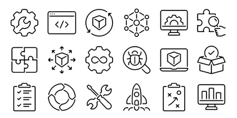 software, development, technology, coding, programming, bug, error, fix, solution, puzzle, gear, cogwheel, wrench, computer, monitor, laptop, box, package, rocket, launch, strategy, plan, chart, graph