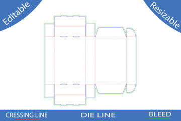 Gable top box packaging die cut template with fold lines