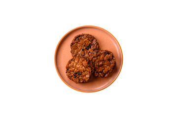 Chocolate chip cookies with caramelized nuts, a healthy sweet snack. Nut cookies