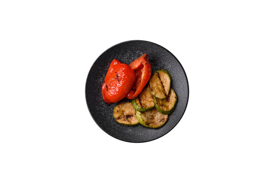 Grilled red bell peppers, vegetarian food. Red bell peppers