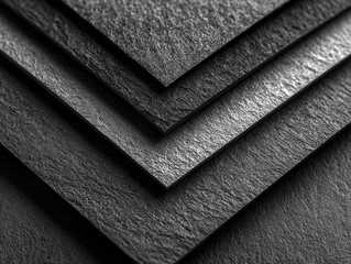 Close-up of textured stone tiles in overlapping pattern, rough texture with natural variations, high contrast lighting accentuating contours and shadows, monochromatic dark tones, sligh - AI-Generated