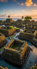 Nan Madol Ruins - Ancient City on Pohnpei Island at Sunset.