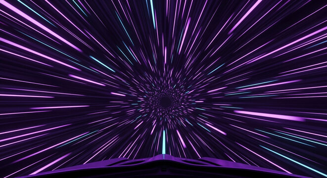 Experience hyper-speed travel through a vibrant purple and blue neon star tunnel, evoking futuristic exploration and boundless possibilities for your projects.