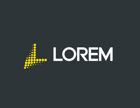 This logo represents a dynamic arrow formed by vibrant dots, designed for visual impact, symbolizing forward motion and progress on a dark background for high contrast.