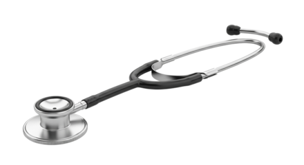 Professional stethoscope isolated on black background, ideal for medical presentations, healthcare marketing, and diagnostic visuals showcasing medical instruments isolated on PNG backgrounds