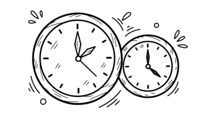 Conceptual sketch of two clocks representing time management, deadlines, and productivity, perfect for business, planning, and project timelines isolated on PNG backgrounds