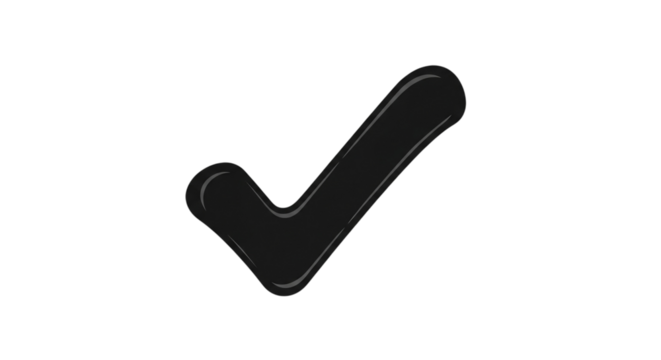 Bold black checkmark symbol representing approval, success, and validation for business, design, and marketing projects, a modern design element isolated on PNG backgrounds