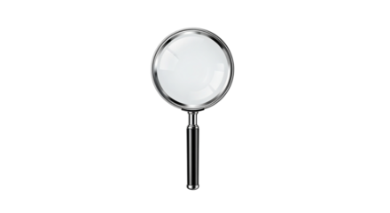 Explore the world with a detailed magnifying glass, perfect for research, discovery, and investigation, highlighting precision and clarity isolated on PNG backgrounds