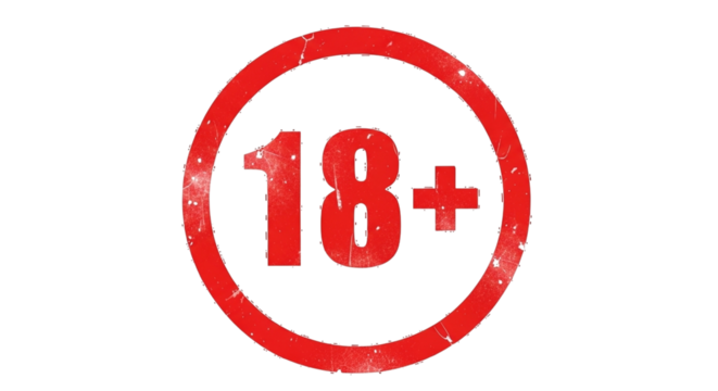 Vintage 18+ Sign with Red Circle and Grunge Texture: Mature Content Warning for Websites, Marketing, and Advertising Campaigns isolated on PNG backgrounds