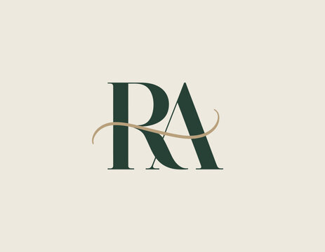 An elegant monogram featuring the letters R and A, designed with sophisticated script that conveys professionalism and luxury for high-end branding.