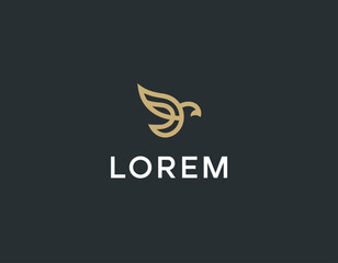 This image showcases a sleek bird emblem designed for a brand named LOREM, representing elegance and sophistication in visual branding and logo creation.