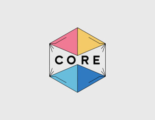 This logo features a geometric hexagon divided into vibrant colors, symbolizing the idea of 'core' unity and collaboration within communities and businesses.