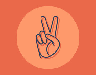 This image features a stylized hand gesture making the peace sign, symbolizing harmony and positivity against a vibrant backdrop of orange and coral hues.