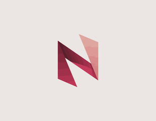 A contemporary geometric letter 'N' showcases a sleek design in gradient finishes, reflecting innovation and modernity while appealing to a creative audience.