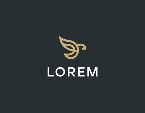 This image showcases a sleek bird emblem designed for a brand named LOREM, representing elegance and sophistication in visual branding and logo creation. - Powered by Adobe