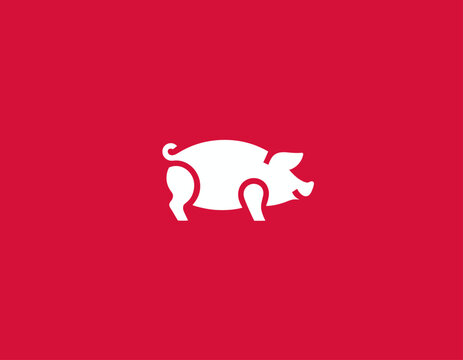 A whimsical pig logo depicted in white against a vibrant red background, symbolizing fun and playfulness. Ideal for food-related branding or creative ventures.