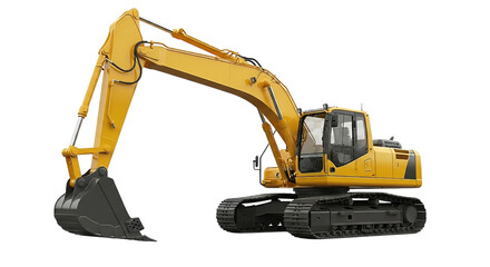 Powerful yellow excavator ready for heavy construction work, a symbol of industrial strength and earthmoving prowess, ideal for infrastructure projects and engineering visualizations