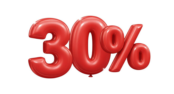 Get 30 Percent Off Now with These Eye-Catching Red Balloon Numbers, Perfect for Black Friday and Cyber Monday Sales Promotions, Limited Time Offer, Huge Savings, Don't Miss Out - Powered by Adobe