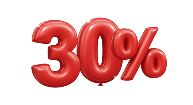 Get 30 Percent Off Now with These Eye-Catching Red Balloon Numbers, Perfect for Black Friday and Cyber Monday Sales Promotions, Limited Time Offer, Huge Savings, Don't Miss Out