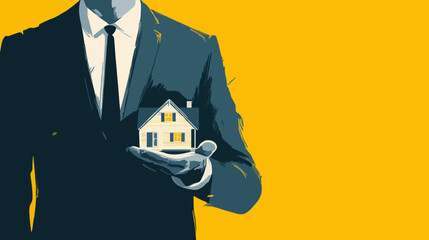 Real estate broker holding a model of a home in his hand