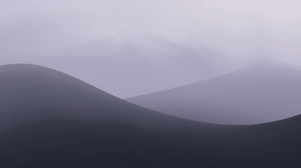 A muted composition dominated by hazy violet and cool charcoal grey, with a single, slow-moving curved line descending.
