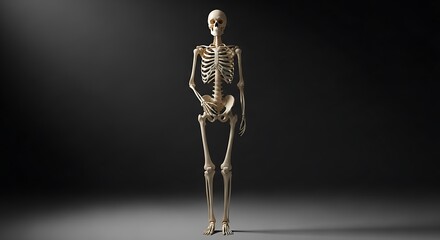 Anatomical Skeleton Model - Full Body View on Dark Background.