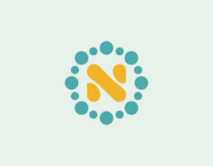 This vibrant logo design features a stylized letter 'N' encircled by colorful dots, showcasing creativity and modern aesthetics. Perfect for branding or artistic references.