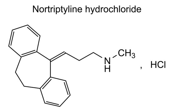 Nortriptyline hydrochloride, chemical structure of nortriptyline hydrochloride, drug substance