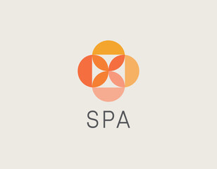 This image showcases a sleek logo design for a spa, featuring elegant overlapping shapes in warm colors, conveying a sense of relaxation, wellness, and tranquility.