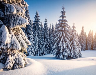Snowy Pine Forest in Winter Sunrise