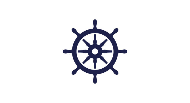 Dark Blue Nautical Ship Wheel with Eight Spokes.