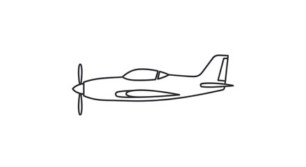 Single Engine Propeller Airplane Outline Illustration.