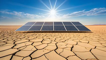 Solar farm in arid land. Eco solution for future energy