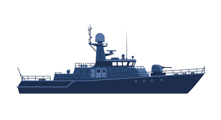 Modern Navy Warship Silhouette with Radar and Gun Turret. © Rizal