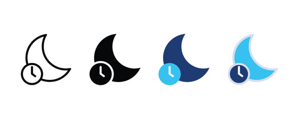 Obraz premium Sleeping time icon. Night mode icon. Night shift icon. Late night clock hour shift routine vector symbol