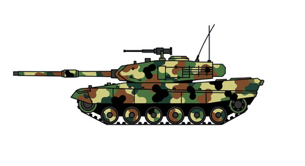 Camouflaged Main Battle Tank with Turret and Cannon. © Rizal