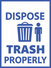 Blue trash bin person dispose sign vector