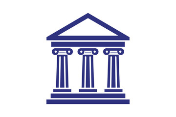 Obraz premium A blue icon of a classical building with three columns and a triangular roof, representing bank or institutions, isolated on a transparent background